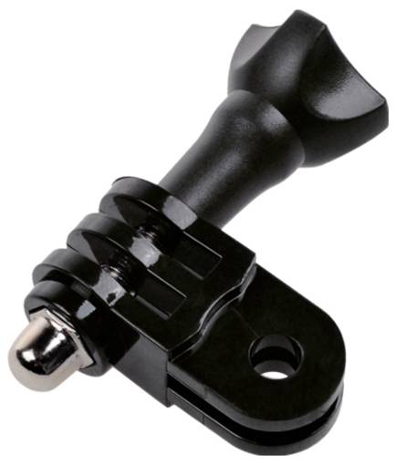 A black thumb screw with a curved attachment mount for action cameras, showing a metal tip and a hole for secure fastening.