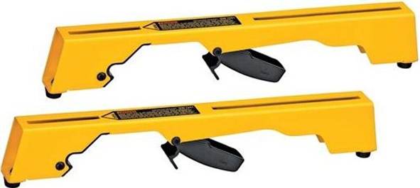 Two yellow-toned handheld tools with angular designs and black levers, likely used for car door glass removal or adjustment.