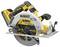A yellow and black cordless circular saw, branded 'DeWALT XR,' with a 165mm blade, designed for cutting wood and construction materials.