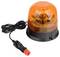 An orange magnetic warning beacon light with a coiled power cord and a cigarette lighter adapter, used for vehicle signaling.