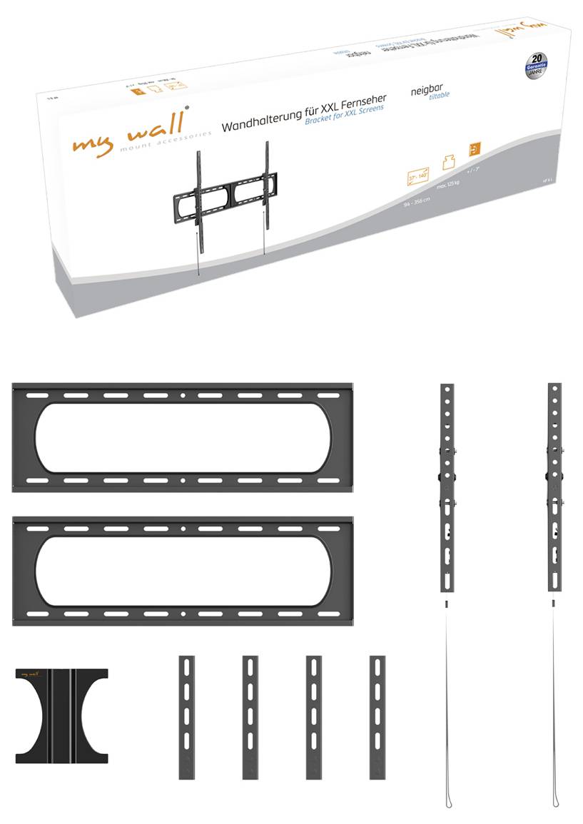 'My Wall' TV mount package showing wall brackets and installation components for extra-large TVs.
