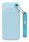 Turquoise Verbatim portable device or case with a silver carabiner-style clip attached to a matching blue strap.<br>