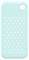 A light turquoise phone case with a round camera cutout and a pattern of small white V shapes.