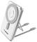Silver magnetic wireless charging stand with fold-out kickstand and two USB-C charging cables attached, branded Verbatim.
