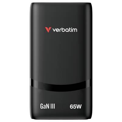 Black Verbatim GaN III 65W power adapter charger with logo and wattage label<br>