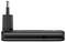 Black right-angle electrical plug adapter with a horizontal cylindrical body and two-prong male connector<br>