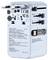 Verbatim universal travel adapter with two prong plugs, multiple USB-C and USB-A ports, and country socket selectors labeled USA/AUS, UK, and EU.<br>