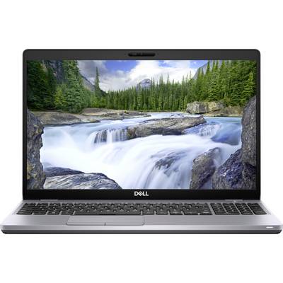 A laptop displaying a nature scene of a river flowing through a forest with mountains in the background, suggesting tranquility and natural beauty.