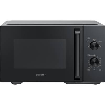 A black microwave oven with a handle and two control dials on the right side. The brand name 'Severin' is visible on the front.