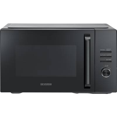 'A black microwave oven with a side handle, digital display, and control knobs on the right side.'