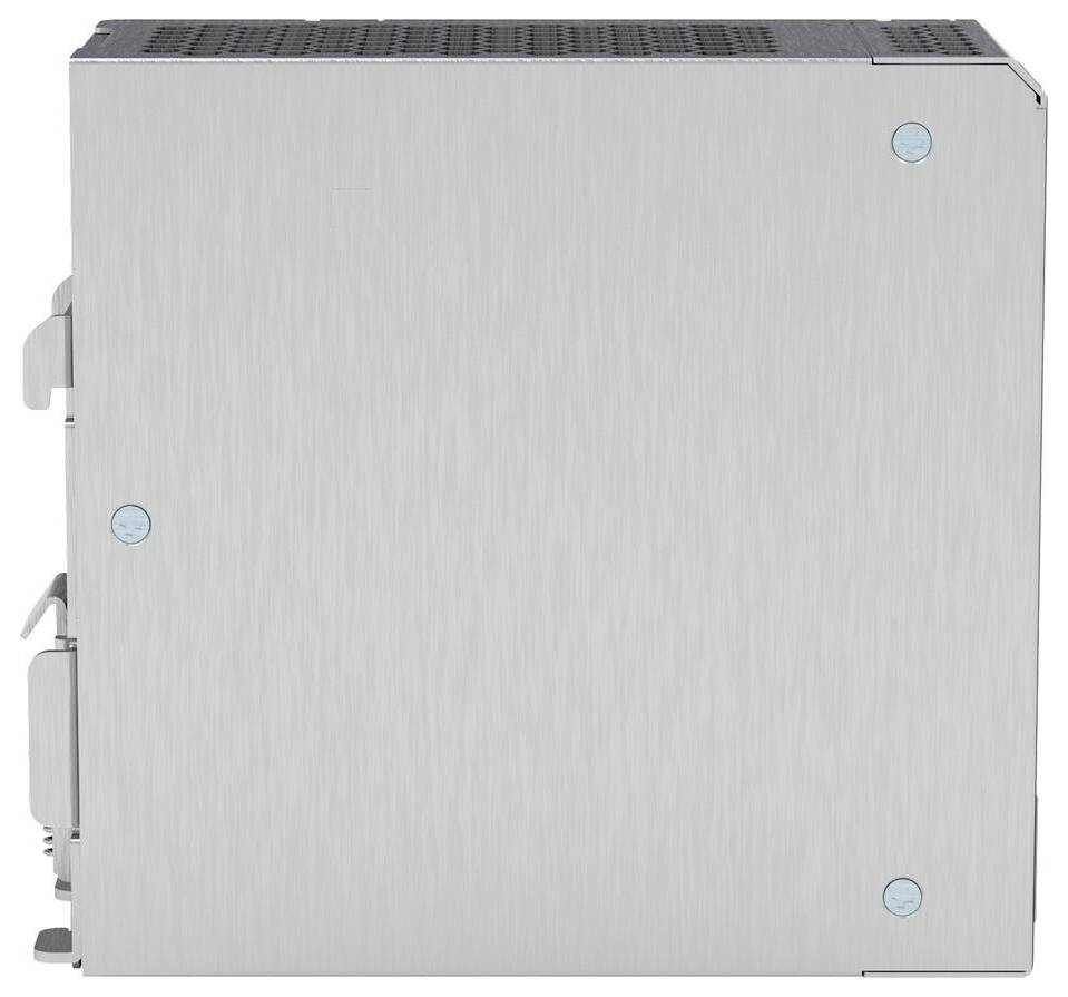 A silver metal server case with visible screws on the side, featuring a brushed finish and handles on the front for easy access.