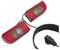 'Red trailer rear light set with cables and plug, featuring brake and indicator lights alongside reflective panels.'