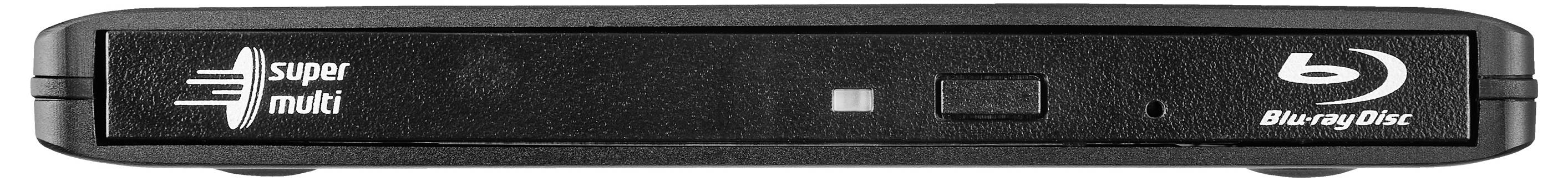 Front view of a computer optical drive, showing 'Super Multi' and 'Blu-ray Disc' logos.