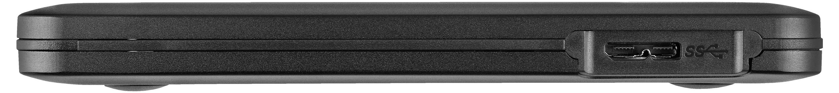 Black closed portable case viewed from the side with a visible latch on the right side.