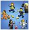 Lego figures depict a heist scene with robbers in orange jumpsuits carrying bags and being chased by police officers in blue uniforms.
