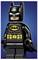 LEGO figure dressed as a superhero with a black cape and mask, featuring a yellow bat emblem on the chest.