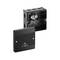 Black electrical junction box shown open with removable cover, exposing internal cable entry ports and mounting space.<br>