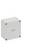 Light gray rectangular electrical junction box with a sealed front cover and four corner screws on a white background.