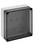 Empty gray electrical enclosure with a smoked transparent front cover and four corner screws<br>