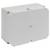 Gray rectangular plastic electrical enclosure or junction box with a hinged front cover, shown on a white background.