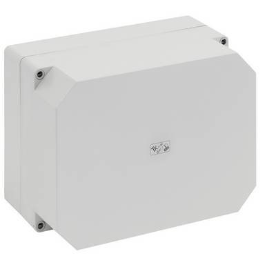 White rectangular electrical junction box with a plain cover and four corner screw mounts, shown on a white background.