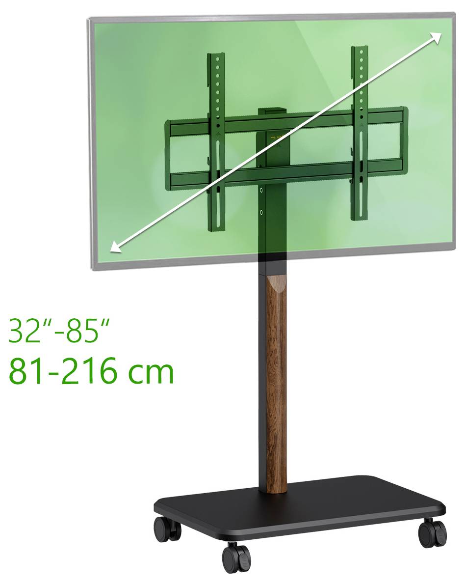 Rolling TV stand with mount fitting 32"-85" (81-216 cm) screens.