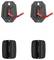 Wall-mounted bike storage hooks shown in two designs: top row with red hooks, bottom row without visible hooks, each on a black base.