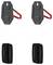 'Two black wall-mounted bike racks, each with a red hook for hanging bicycles. Below are two black ventilation-like covers.'