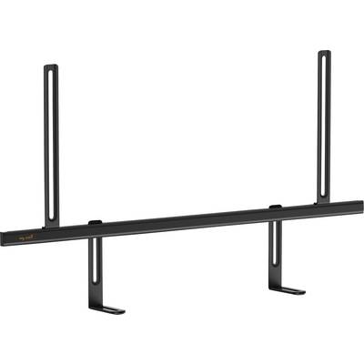 A black TV wall mounting bracket with adjustable vertical arms and horizontal bar, designed for securely holding flat-screen televisions.