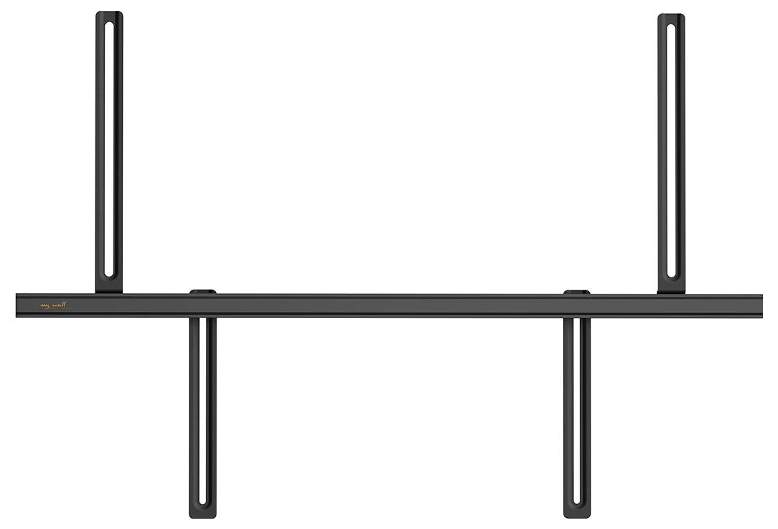 A black TV wall mount bracket with adjustable vertical arms, designed to hold a flat-screen television securely.