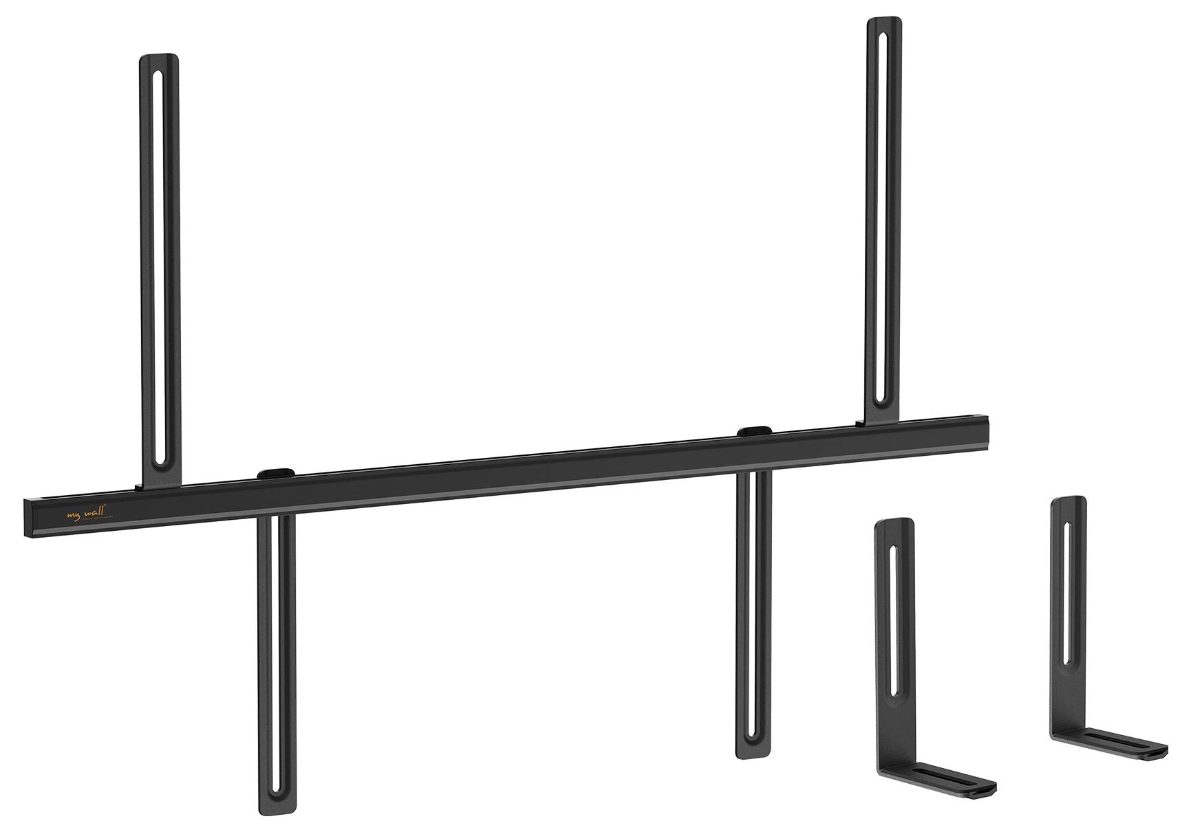 TV wall mount bracket kit, with black metal bars and vertical supports, designed for adjustable installation of flat-screen televisions.