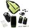 'Network tester kit with main device, power adapters, two smaller handheld devices, user manual, carrying pouch, and charger.'