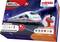 Toy train set for ages 3+, featuring white and red high-speed train with light and sound effects. Includes power controller stick.