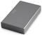 A sleek, silver external hard drive with a perforated front panel, used for data storage and backup.