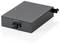 A rectangular black metal enclosure with a connector on one side, used for electronic or optical connections.