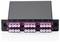 'Patch panel with eight LC duplex adapters in a rectangular, black housing, designed for fiber optic cabling management.'