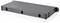 A black, rectangular network rack mounted fiber optic patch panel with three outlet ports on the front, designed for cable management.