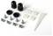 'Assorted electrical mounting accessories including cable glands, grommets, bolts, nuts, hooks, and zip ties arranged on a white surface.'