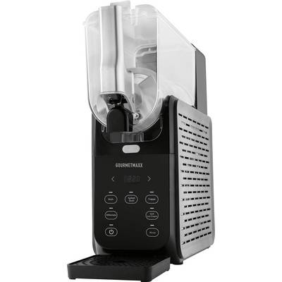 Ice cream maker with a transparent lid, digital display, and control buttons on the front, labeled 'GOURMETMAXX.'