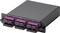 A black optical fiber module with eight purple LC connections, mounted in two rows of four.