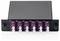 A black rectangular fiber optic patch panel with six magenta LC duplex connectors labeled 1 to 6.
