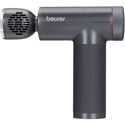 Handheld massage gun with 'beurer' branding, featuring a cylindrical grip and vented head, designed for muscle relaxation and therapy.