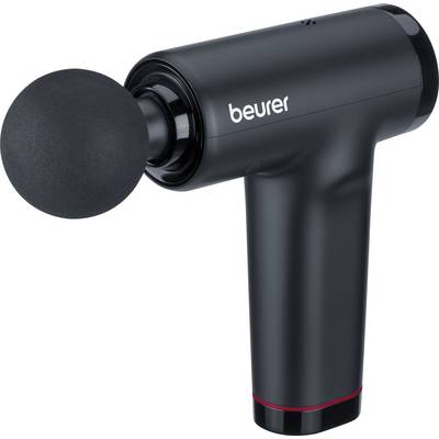 'Beurer' branded black handheld massage gun with spherical attachment, designed for muscle relaxation and therapeutic use.