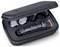 'Black cordless trimmer with attachments stored in a zippered case, showcasing grooming tools organized for travel or storage.'