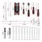 A comprehensive set of tools including wrenches, screwdrivers, and ratchets, with various dimensions labeled in millimeters.