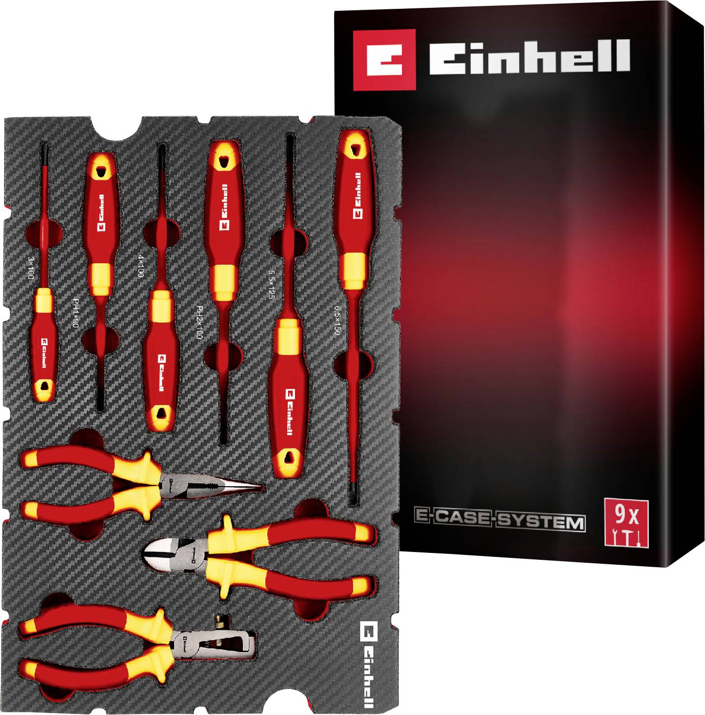 Einhell Tool Set with Insulated Screwdrivers, Pliers in E-Case System. Ideal for Electrical Work, Safe and Organised.
