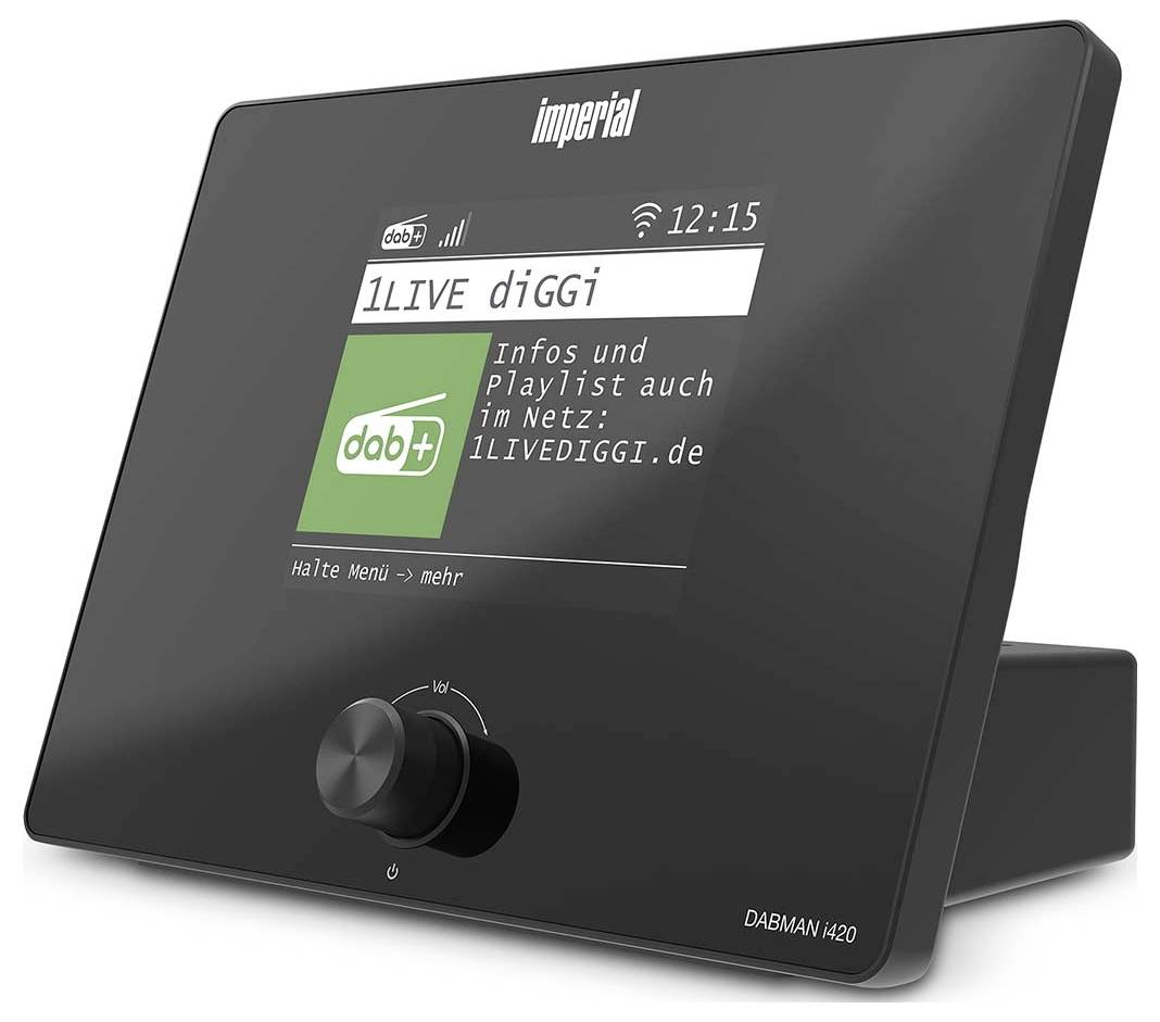 Digital radio display showing '1LIVE diGGi', with a volume knob and text 'Infos und Playlist auch im Netz: ILIVEDIGGI.de'.