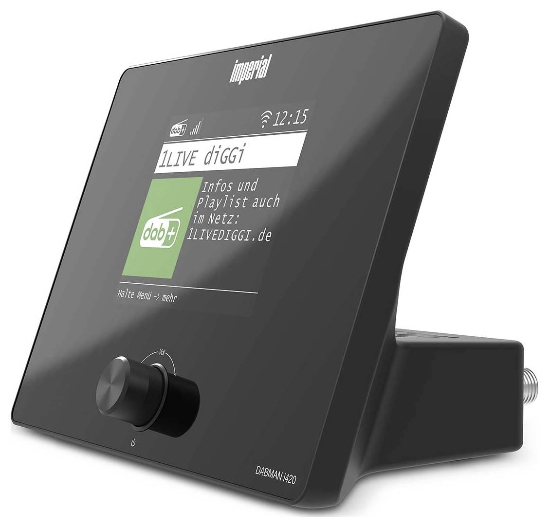 An electronic device with a screen displaying 'ILIVE diGGi' and 'Infos und Playlist auch im Netz: ILIVEDIGGI.de'. Includes a control knob.