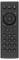 A black remote control with circular and rectangular buttons labeled with power, volume, channel, menu, and media controls.