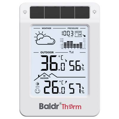 Digital weather station display showing cloudy weather, pressure 1003 hPa, outdoor 36.0°F and 56% humidity, indoor 26.0°F and 57% humidity.